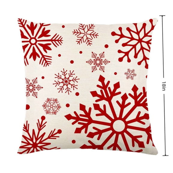 Red Christmas Pillow Cover Snowflake Pattern Holiday Cushion Case Soft Linen Sofa Couch Decor Xmas Home Accent