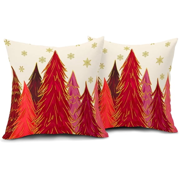 Red Christmas Pillow Covers 16x16 Inch Set of 2 Santa Tree Gold Snowflake Xmas Decorative Square Throw Pillows for Couch Winter Holiday Pillow Cases Farmhouse Home Decor for Sofa Porch Outdoor