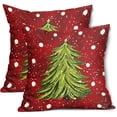 thumbnail image 1 of Red Christmas Pillow Covers 18X18 Inch Set of 2 Watercolor Green Xmas Tree Decorative Pillow Cases Winter Holiday Cotton Linen Cushion Case Farmhouse Christmas Decor for Home Couch Sofa Porch Outdoor, 1 of 6