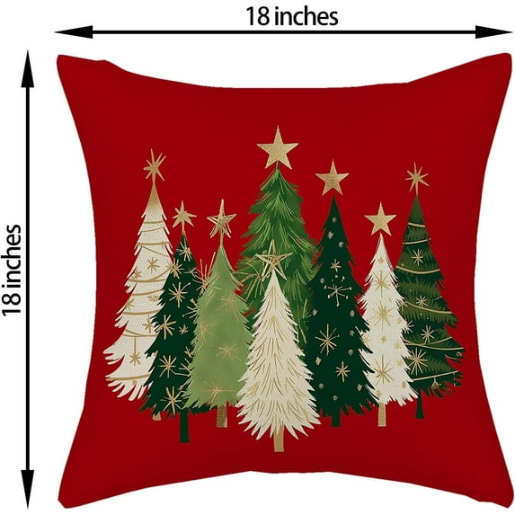 Red Christmas Pillow Covers 18x18 Inch 2 Pcs Sage Green Cream Christmas Trees Decor Throw Pillows Winter Xmas Holiday Farmhouse Decoration Pillowcase Linen Cushion Cover for Couch Sofa Bed