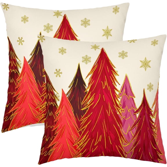 Red Christmas Pillow Covers 18x18 Inch Set of 2 Santa Tree Gold Snowflake Xmas Decorative Square Throw Pillows for Couch Winter Holiday Pillow Cases Farmhouse Home Decor for Sofa Porch Outdoor