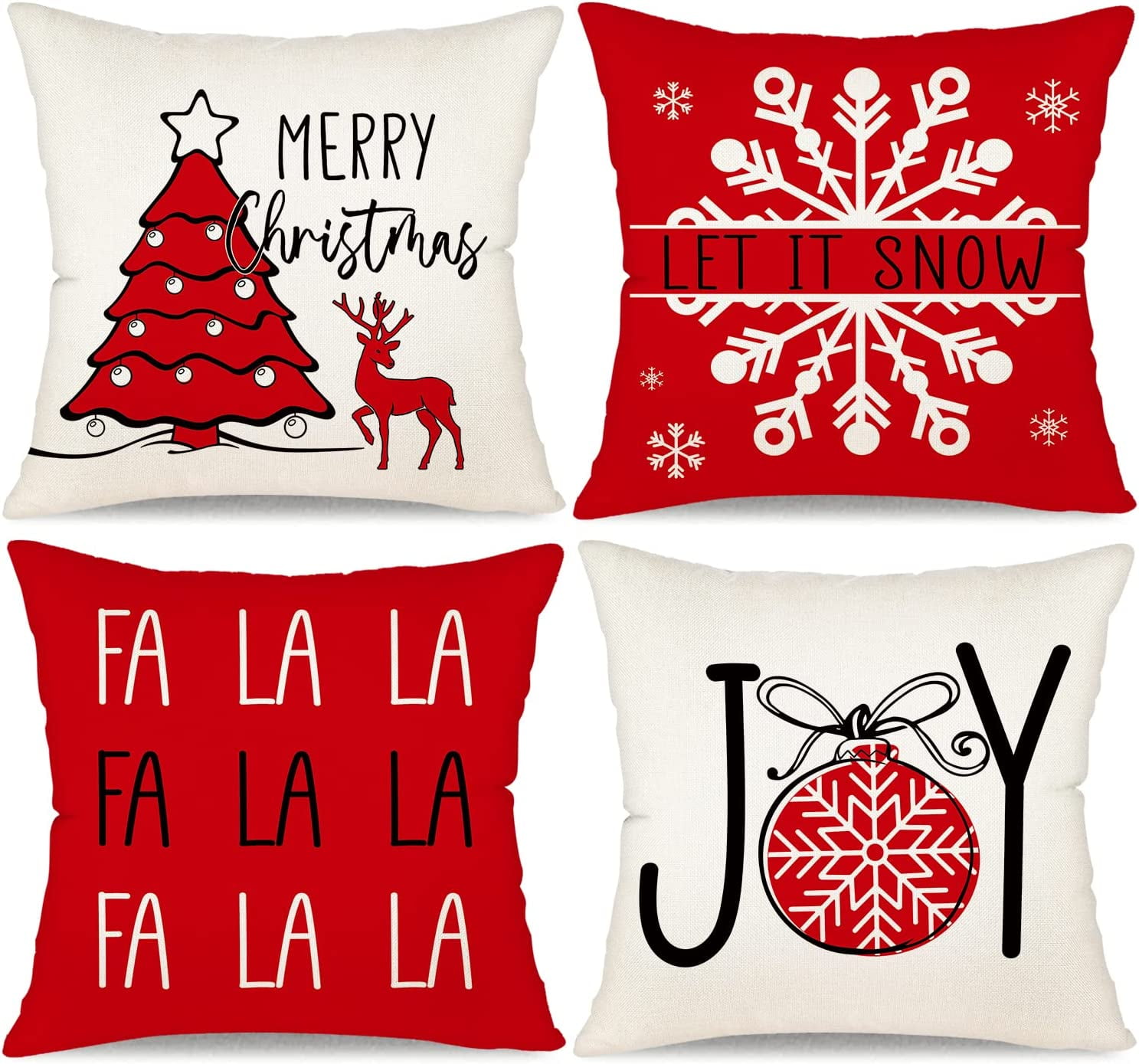 Red and White Christmas Pillow Covers 18x18 Set of 4