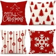 thumbnail image 1 of Red Christmas Pillow Covers 18x18 Set of 4 Farmhouse Christmas Decorations Merry Christmas Tree Snowflake Winter Holiday Decor Throw Cushion Case for Home Couch S23C01, 1 of 7