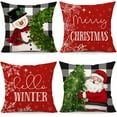 thumbnail image 1 of Red Christmas Pillow Covers 18x18 Set of 4 Farmhouse Christmas Decorations Snowman Wreath Santa Claus Tree Merry Christmas Holly Jolly Winter Holiday Decor Throw Cushion Case for Home Couch S22C17, 1 of 6