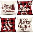 thumbnail image 1 of Red Christmas Pillow Covers 18x18 Set of 4 Farmhouse Xmas Decorations Snowflake Hello Winter Holiday Decor Throw Cushion Case for Home Couch S24C17, 1 of 6