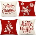 thumbnail image 1 of Red Christmas Pillow Covers 18x18 Set of 4 Farmhouse Xmas Decorations Snowflake Hello Winter Holiday Decor Throw Cushion Case for Home Couch S24C17, 1 of 6