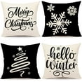 thumbnail image 1 of Red Christmas Pillow Covers 18x18 Set of 4 Farmhouse Xmas Decorations Snowflake Hello Winter Holiday Decor Throw Cushion Case for Home Couch S24C17, 1 of 6