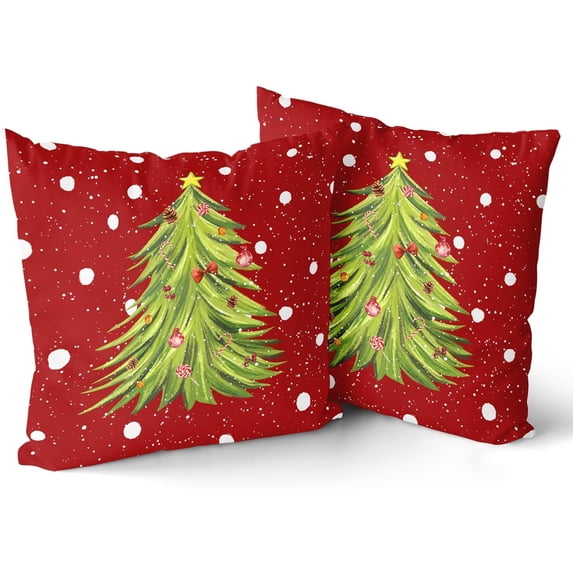 Red Christmas Pillow Covers 20x20 Inch Set of 2 Watercolor Green Xmas Tree Decorative Pillow Cases Winter Holiday Decor Throw Cushion Case Farmhouse Christmas Decor for Couch Sofa Porch