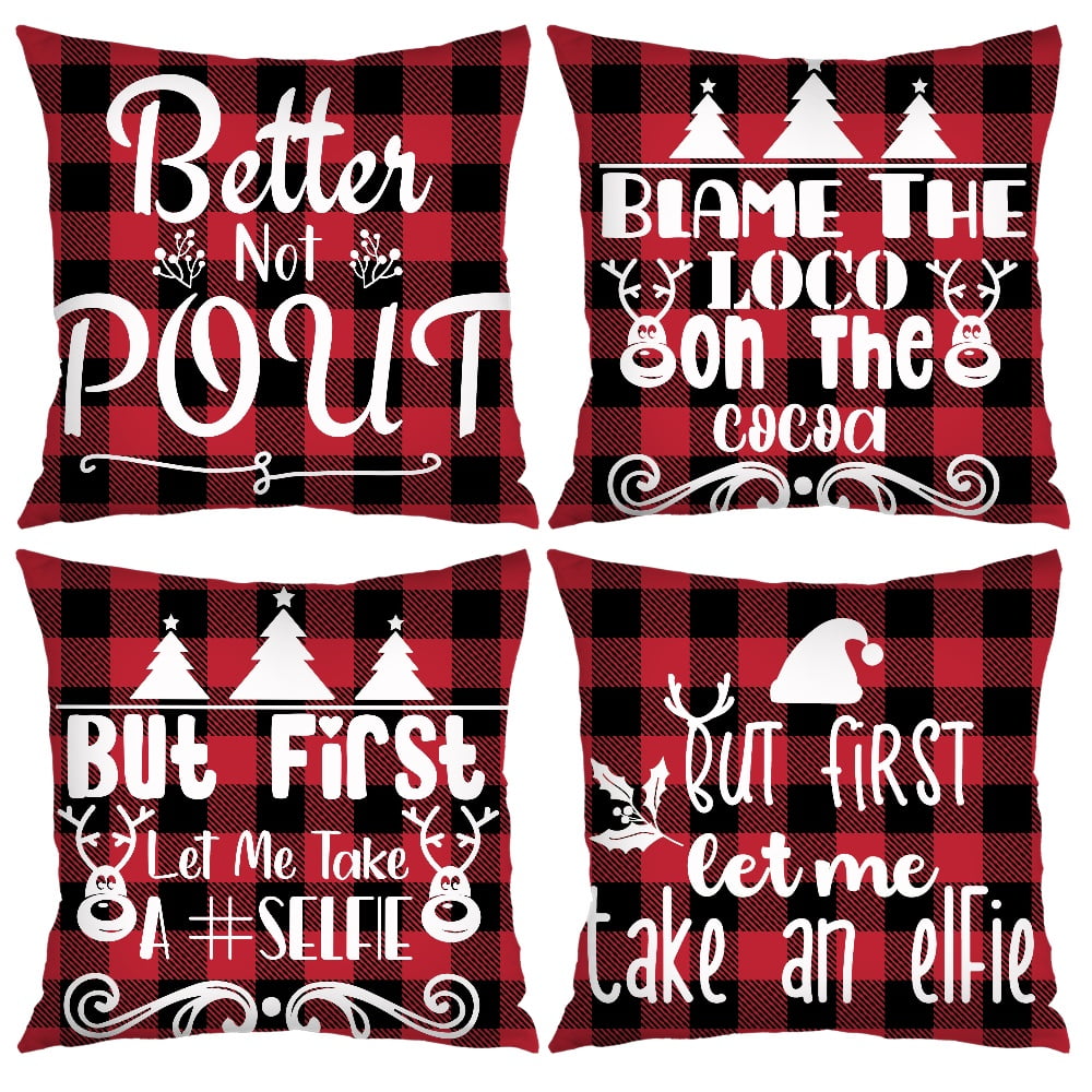 Red Christmas Pillow Covers 24x24 Set of 4 Farmhouse Wreath Truck Merry