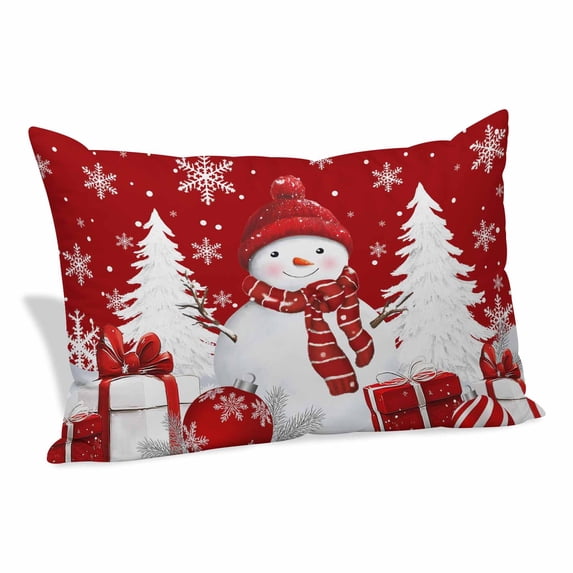 Red Christmas Pillow Covers, Linen Long Throw Pillow Case, Snowman Gifts Xmas Tree Winter Snowflake Holiday Pillow Protector Decorative Cushion Cover for Living Room/Bedroom 20" x 36"