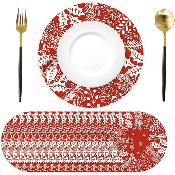 Red Christmas Placemats Berry Round Placemats Seasonal Winter Xmas Round Table Mats for Dinner Table Setting Christmas Birthday Wedding Party Supplies