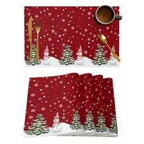 Red Christmas Placemats Set of 1 Snowman Christmas Tree Winter Snowflakes Heat Insulation Washable Place Mats, Rustic Non-Slip Table Mats for Dining Table Party Kitchen Decor,13x19 Inch