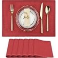 thumbnail image 1 of Red Christmas Placemats Set of 6 - Festive Easy to Clean Linen-Style Fabric Table Mats - Machine Washable & Heat Resistant Non-Slip Design for Thanksgiving and Holiday Dining (Red, 6), 1 of 6
