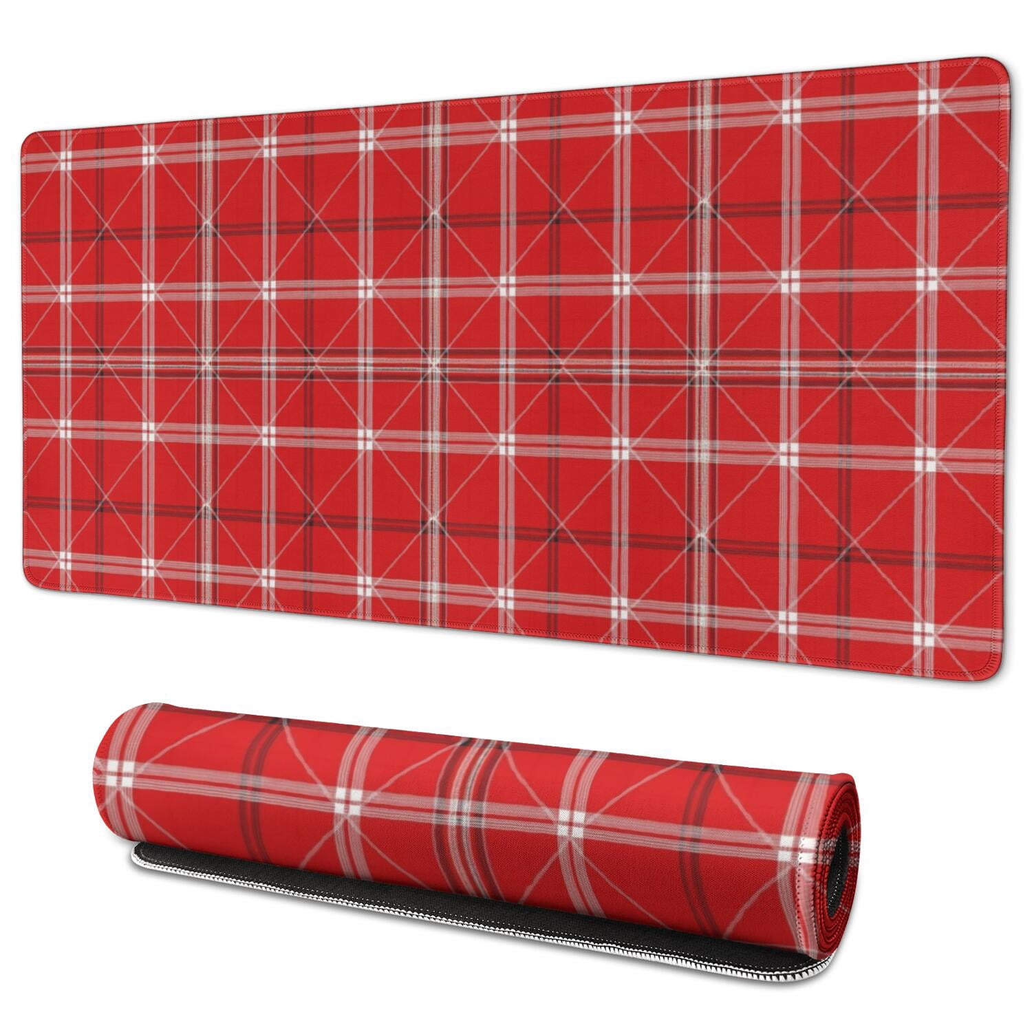 Edge Protection Signane Red Christmas Plaid Pattern Extended Large Mouse Pad, Desk Protector ...