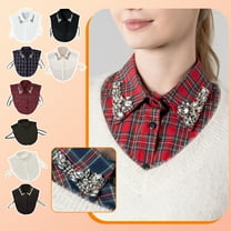 Red Christmas Plaid Rhinestone Detachable Collar, Detachable Collars for Women, Womens Dickie Collar, Elegant Dickey Collars A One Size