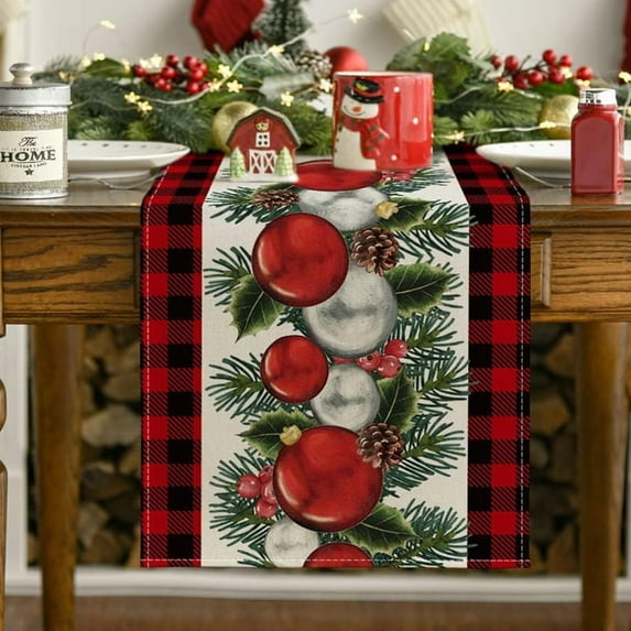 Red Christmas Plaid Table Runner Check Table Runner Rectangle Table Cloth for New Year Holiday Party Decoration