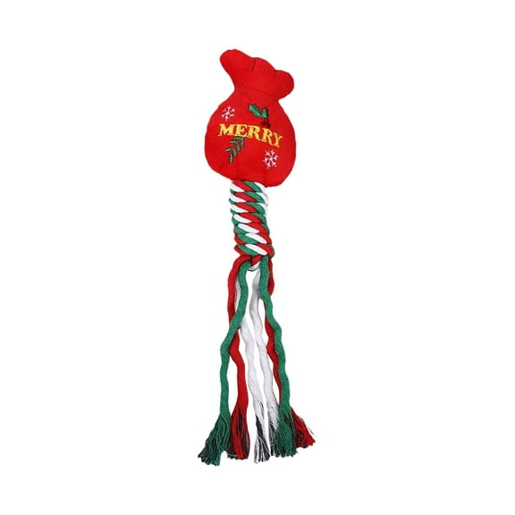 Red Christmas Plush Dog Squeaky Chew Toy For Pets Soft Dental Teeth Cleaning Interactive Play Santa Theme Fun Holiday Small Canines