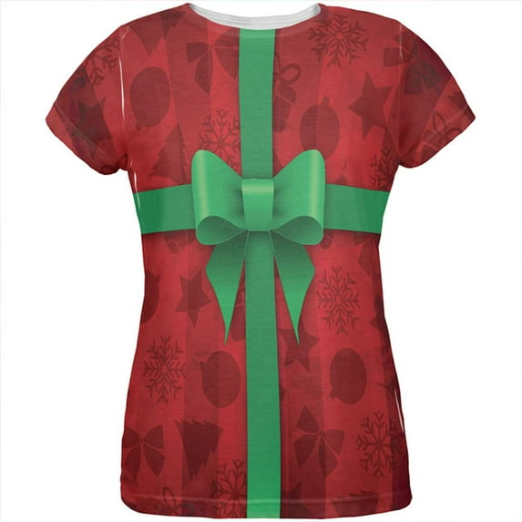 Red Christmas Present Costume All Over Womens T Shirt Multi 2XL