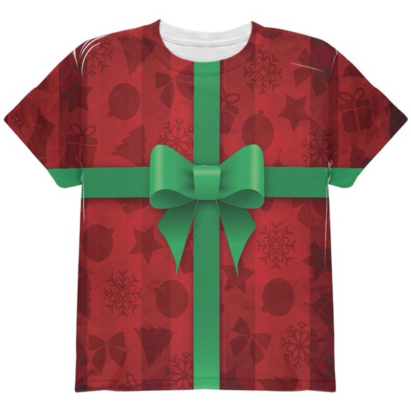 Red Christmas Present Costume All Over Youth T Shirt Multi YLG