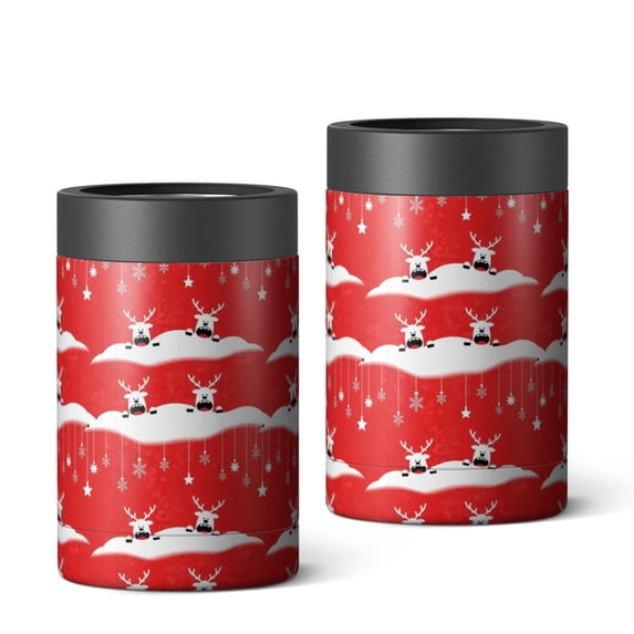 Red Christmas Reindeer Pattern Can Cooler 1 Pack, Vacuum Insulated ...