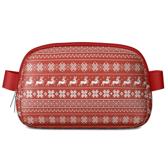 Red Christmas Reindeer Pattern Cute Fanny Packs for Women,Travel Waterproof Crossbody Fanny Bags Waist Purse for Women Anti Theft Adjustable Strap for Running Travel Cycling