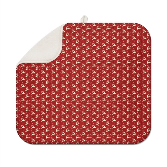Red Christmas Reindeer Pattern Dish Drying Mat for Kitchen 1 Pack, Ultra Absorbent Microfiber Dishes Drainer Mats,16x18in(41x46cm)