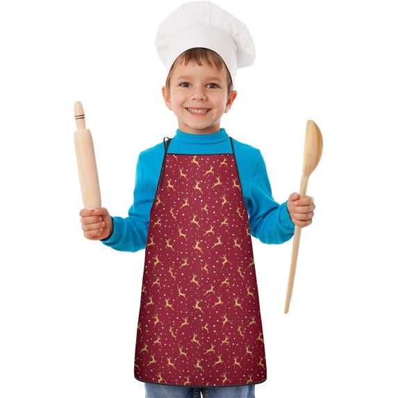 Apron Patern Red Christmas Reindeer Pattern Kids Waterproof Apron, Kids Baking Apron ...