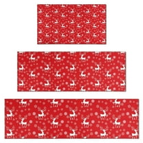 Red Christmas Reindeer Pattern Kitchen Rugs Sets Of 3,Kitchen Runner Rugs Non Skid Washable,Decorative Kitchen Floor Mats for Kitchen,Sink,Laundry,17"x30" 17"x47" 17"x59"