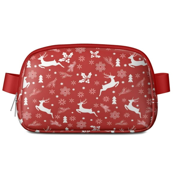 Red Christmas Reindeer and Snowflake Pattern Cute Fanny Packs for Women,Travel Waterproof Crossbody Fanny Bags Waist Purse for Women Anti Theft Adjustable Strap for Running Travel Cycling