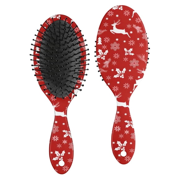 Red Christmas Reindeer and Snowflake Pattern Hair Brush,Girls Detangling Hair Brush,Glide Through Tangles with Ease for Wet & Dry Hair,8.8"X2.8"