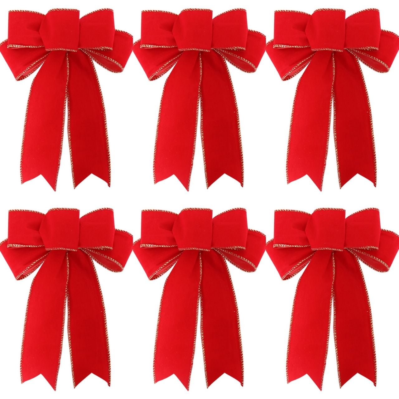 Red Christmas Ribbon Bows Tree Ornaments for Wreaths Decorations, 6 pcs ...