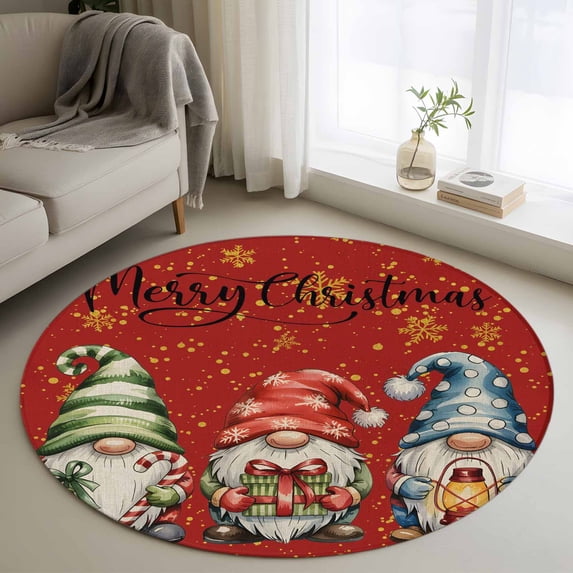 Red Christmas Round Rug 3ft Washable Circle Entryway Rugs Non Slip Winter Cartoon Xmas Gnomes Snowflake Area Rug Indoor Floor Carpet for Bedroom Kitchen Living Room Home Office Dining Room Nursery