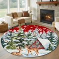 thumbnail image 1 of Red Christmas Round Rug 5ft Washable Circle Kitchen Rugs Non Slip Xmas Winter Forest Tree Deer Snowflakes Large Area Rug Indoor Floor Carpet for Bedroom Living Room Home Office Dining Room Nursery, 1 of 8