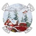 thumbnail image 1 of Red Christmas Round Tablecloth for 45-54 Inch Tables,Fitted Table Cover with Elastic Edge,Snowman Truck Xmas Tree Snowflake Branches Waterproof Outdoor Table Cloth Protector for Patio Garden Dinner, 1 of 9