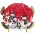 thumbnail image 1 of Red Christmas Round Tablecloth, Fitted Table Cover with Elastic for 36"-44" Round Tables, Snowman Snowflake Winter Birds Table Cloth Outdoor Indoor Dinning Party Waterproof Tablecloths, 1 of 7