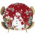 thumbnail image 1 of Red Christmas Round Tablecloth, Fitted Table Cover with Elastic for 36"-44" Round Tables, Snowman Xmas Tree Snowflake Winter Table Cloth Outdoor Indoor Dinning Party Waterproof Tablecloths, 1 of 7