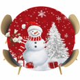 thumbnail image 1 of Red Christmas Round Tablecloth, Fitted Table Cover with Elastic for 45"-54" Round Tables, Snowman Snowflake Gifts Xmas Tree Table Cloth Outdoor Indoor Dinning Party Waterproof Tablecloths, 1 of 7
