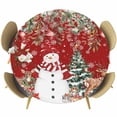 thumbnail image 1 of Red Christmas Round Tablecloth, Fitted Table Cover with Elastic for 45"-54" Round Tables, Snowman Xmas Tree Poinsettia Eucalyptus Table Cloth Outdoor Indoor Dinning Party Waterproof Tablecloths, 1 of 7