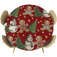 thumbnail image 1 of Red Christmas Round Tablecloth, Fitted Table Cover with Elastic for 45"-54" Round Tables, Xmas Tree Gingerbread Snowman Winter Table Cloth Outdoor Indoor Dinning Party Waterproof Tablecloths, 1 of 7