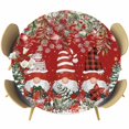 thumbnail image 1 of Red Christmas Round Tablecloth, Fitted Table Cover with Elastic for 55"-60" Round Tables, Gnomes Xmas Tree Poinsettia Eucalyptus Table Cloth Outdoor Indoor Dinning Party Waterproof Tablecloths, 1 of 7