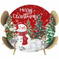thumbnail image 1 of Red Christmas Round Tablecloth, Fitted Table Cover with Elastic for 55"-60" Round Tables, Xmas Trees Snowman Elk Snowflake Table Cloth Outdoor Indoor Dinning Party Waterproof Tablecloths, 1 of 7