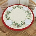 thumbnail image 1 of Red Christmas Round Tablecloth Winter Green Gold Leaf Table Cover with Elastic Edge Washable Fitted Table Cloth for Kitchen Patry Outdoor Decor Fits 36"-44", Small, 1 of 6