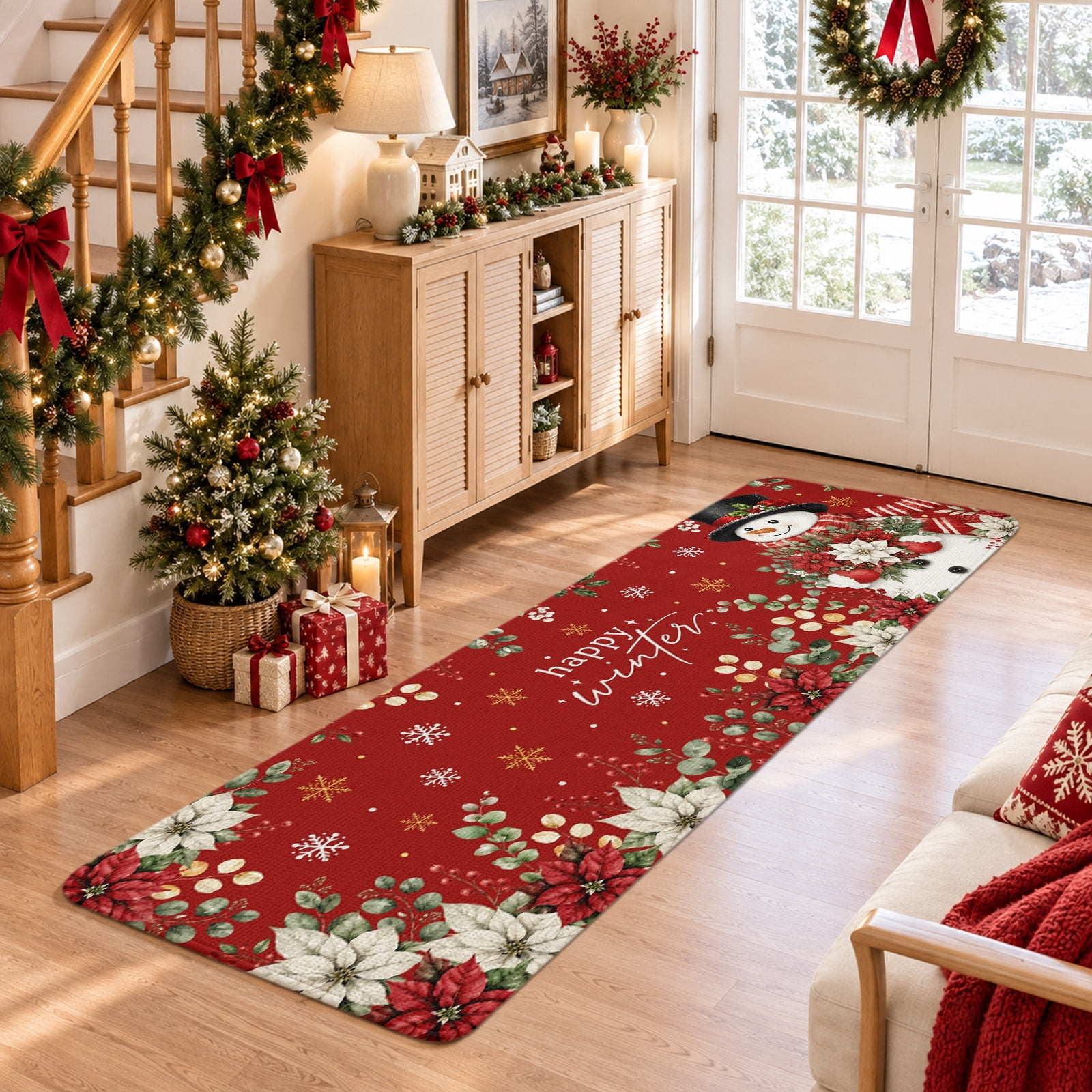 Red Christmas Runner Rug 2.62'x6.56', Non Slip Backing Floor Mats Soft ...