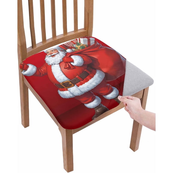 Red Christmas Santa Chair Seat Covers for Dining Room Stretch Chair Seat Covers Set of 6, Xmas Santa Claus Winter Holiday Gifts Chair Seat Protector Cushion Slipcovers for Kitchen Restaurant Office