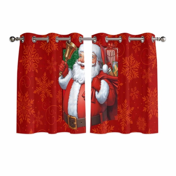 Red Christmas Santa Claus Kitchen Curtains Window Panels, Snowflakes Winter Xmas Gifts Insulated Window Treatment Curtain, Grommet Curtains for Bedroom/Living Room/Bathroom, 2 Piece 42"Wx45"L