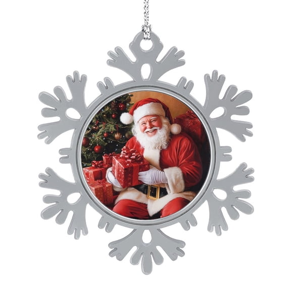 Red Christmas Santa Claus Pewter Snowflake Ornament Winter Holiday Christmas Tree Decoration Xmas Party Decorations Metal Christmas Ornaments Tree Decor Gifts for Friends Coworkers Employees Family