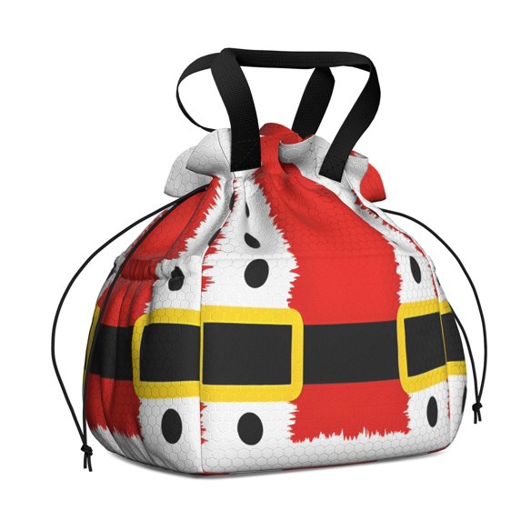 Red Christmas Santa Costume Pattern Drawstring Lunch Bag Women - Drawstring Lunch Bag Insulated for Work Office - Stain-Resistant Large Lunchbags for Women with Multi-Pockets
