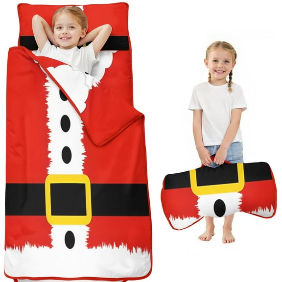 Red Christmas Santa Costume Pattern Toddler Nap Mats for Kids Preschool,50"x20" Sleeping Mat Bag or Kids,Toddler Sleeping Bag,Toddler Nap Mat or Daycare
