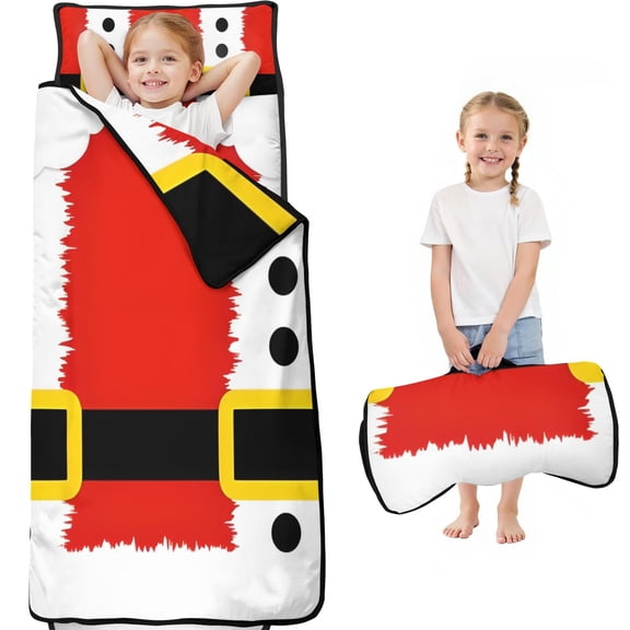 Red Christmas Santa Costume Pattern Toddler Nap Mats for Kids Preschool,60"x20" Sleeping Mat Bag or Kids,Toddler Sleeping Bag,Toddler Nap Mat or Daycare