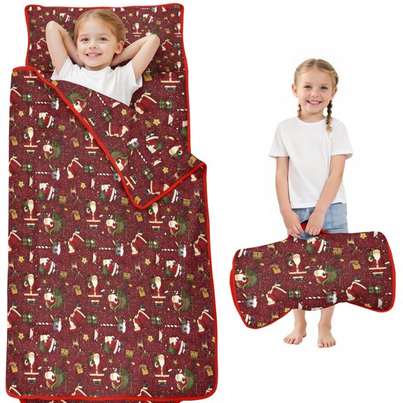 Red Christmas Santa Pattern Toddler Nap Mats for Kids Preschool,51"x22" Sleeping Mat Bag or Kids,Toddler Sleeping Bag,Toddler Nap Mat or Daycare